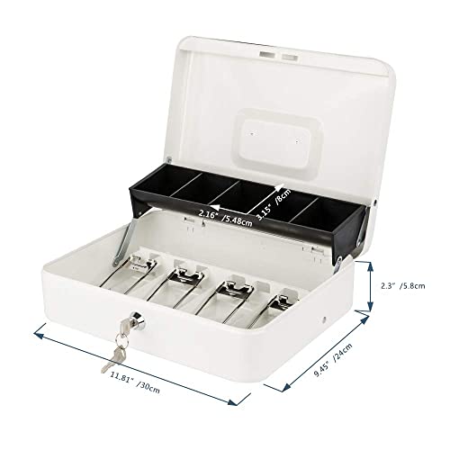 KYODOLED Locking Cash Box with Lock,Money Box with Cash Tray,Lock Safe Box with Key,Money Saving Organizer,11.81Lx 9.45Wx 3.54H Inches,White XL Large - color: White