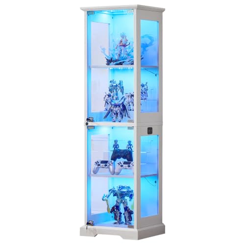 LELELINKY Farmhouse Narrow Glass Display Cabinet with Doors & Lock, White - color: White, size: 1 Pack