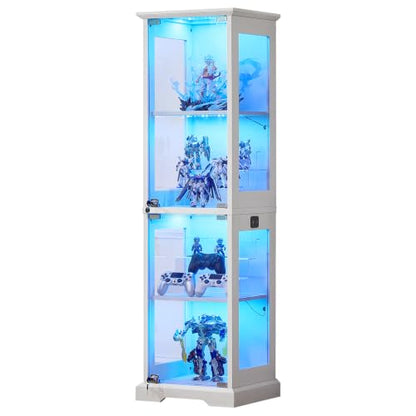 LELELINKY Farmhouse Narrow Glass Display Cabinet with Doors & Lock, White - color: White, size: 1 Pack
