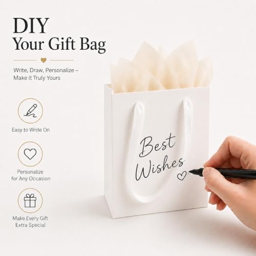 Treelement 22 Pack 4.7×2.3×6.3 Inch Small White Gift Bags with Tissue Paper - color: White