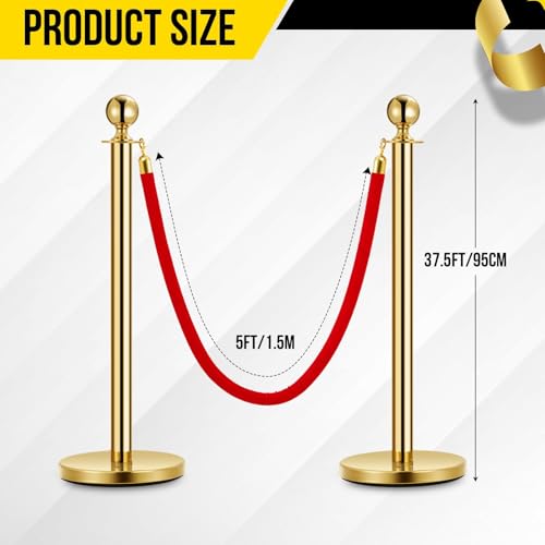 Red Carpet Ropes and Poles 4 Gold Stanchion Posts + 2 Red Velvet Ropes - size: 4 Post I 2 Rope