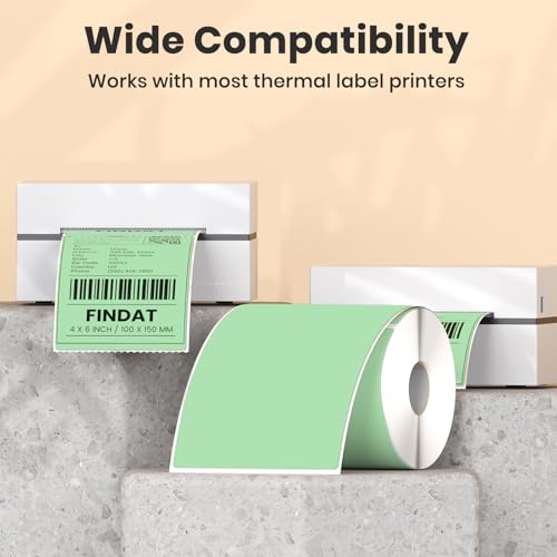 Direct Thermal Label Green Vinyl 4 x 6 Inch Printer Sticker 250 PCS - color: Green