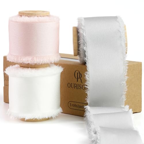 Silk Satin Ribbon 1-1/2 Inch x 30 Yards Ivory & Gray & Light Pink - color: Ivory& Gray& Light Pink