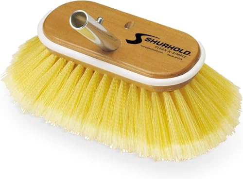 Shurhold Classic 6” Soft Bristle Deck Brush – Compact Boat Brush with Wood Block, Rubber Bumper & Split-End Polystyrene Bristles - Yellow - style: Soft, Yellow