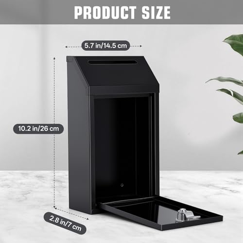 Pay Here Cash Box for Farm Stand, Cash Drop Box with Lock and Slot, Metal Money Drop Box with 4 Keys Wall Mount, Black - color: Black