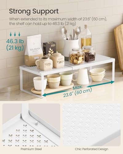 SONGMICS Spice Rack, Expandable Kitchen Countertop Shelf, Steel, Set of 3 - color: Matte White, size: Set of 3