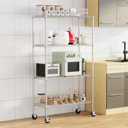 FDW | 4-Tier Wire Shelf with Wheels | 36" x 14" x 62" | Chrome - color: Chrome, size: 4-Shelf With Wheels