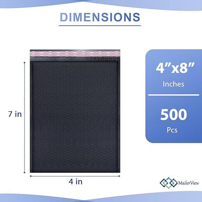 Black Bubble Mailers 4x8, Self Seal Poly Padded Envelopes #000, 500 Pack - color: Black, size: 4"x8" / 500 Pack
