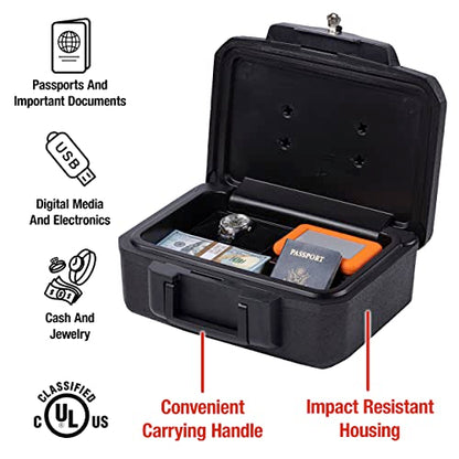 SentrySafe Fireproof Money Safe with Key Lock, Black Lock Box with Portable Carrying Handle for Travel, Exterior: 14.3 in. W x 11.2 in. D x 6.1 in H, 1200 - size: 0.18 cu. ft., style: Fire resistant box