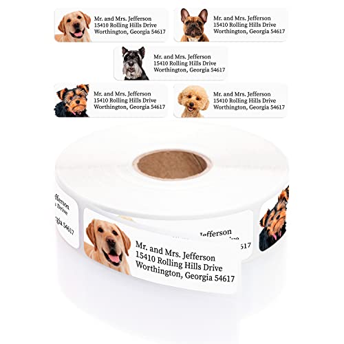 Alternating Dogs Rolled Address Labels / 500 Personalized Return Address Labels/Designer Address Stickers in Elegant Plastic Dispenser - size: 500 Labels, style: Dog Portraits