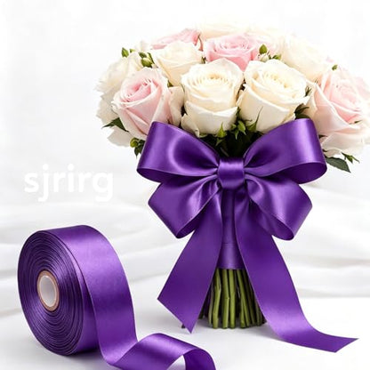 1 Inch Purple Satin Ribbon 50 Yards Single Face Polyester - color: Purple, size: 1 inch