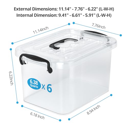 6 Pack 6 Qt Storage Bins with Lids,Small Storage Box with Latches
