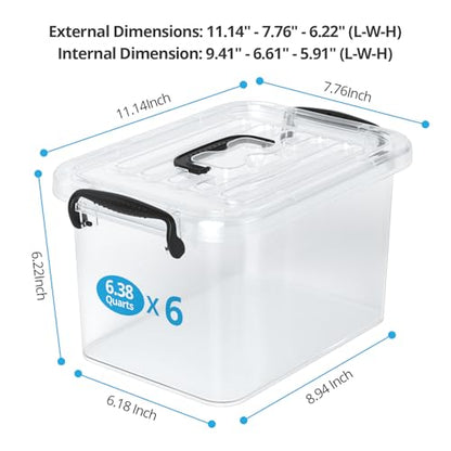6 Pack 6 Qt Storage Bins with Lids,Small Storage Box with Latches