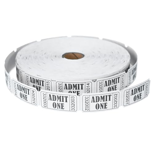 LLIKED 2000 White Raffle Tickets 1" x 2" Admit One Single Roll - size: 2000 White