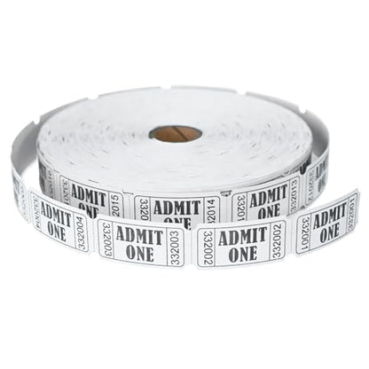 LLIKED 2000 White Raffle Tickets 1" x 2" Admit One Single Roll - size: 2000 White