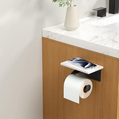 FORIOUS Natural Marble Toilet Paper Holder with Phone Shelf, Commercial - color: Matte Black, size: Single Roll