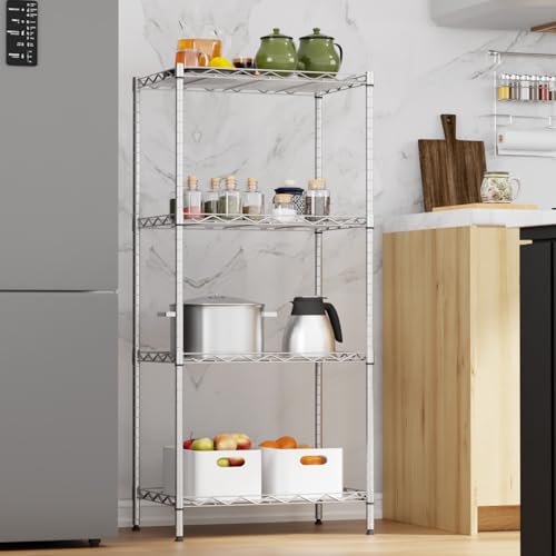 FDW | 4-Tier Wire Shelf | 18" x 12" x 44" | Chrome - color: Chrome, size: 4-Shelf No Wheels