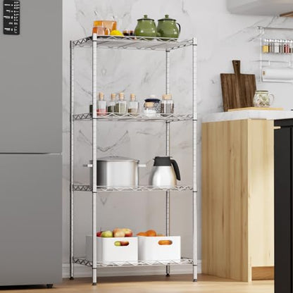 FDW | 4-Tier Wire Shelf | 18" x 12" x 44" | Chrome - color: Chrome, size: 4-Shelf No Wheels