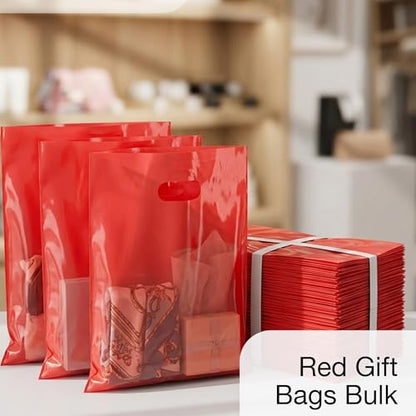 Choice Marts 100 Red Plastic Bags With Handles 12x15 Merchandise Bags - color: Red