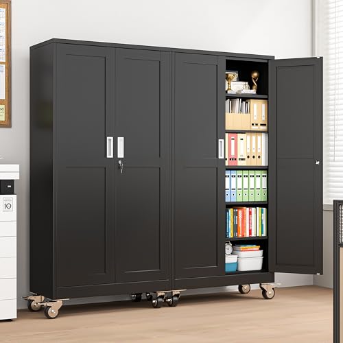 pozdeg 73.6" Black Lockable Rolling Metal Garage Storage Cabinet - color: Black, size: 17.7"D x 35.4"W x 73.6"H