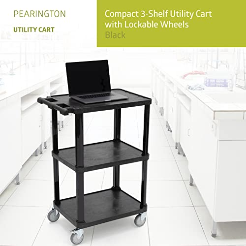 Pearington 3-Tier Compact Multi-Purpose Plastic Utility Cart with Lockable Wheels up to 300LBS, Black - size: 3 Shelves