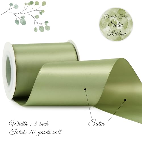 Sage Green Double-Faced Satin Ribbon, 3 Inch x 10 Yards - color: Sage 01