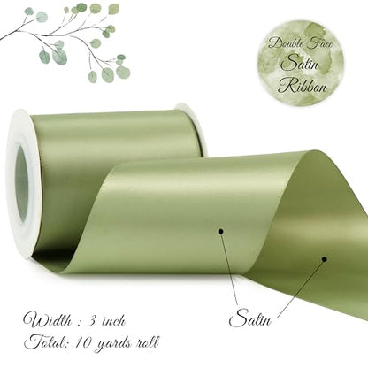 Sage Green Double-Faced Satin Ribbon, 3 Inch x 10 Yards - color: Sage 01