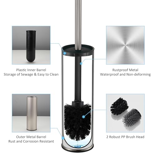 Toilet Brush and Holder Set Premium Material Toilet Bowl Cleaner Free Standing Toilet Bowl Brush and Holder 1pack Brushed Nickel - color: Brushed Nickel