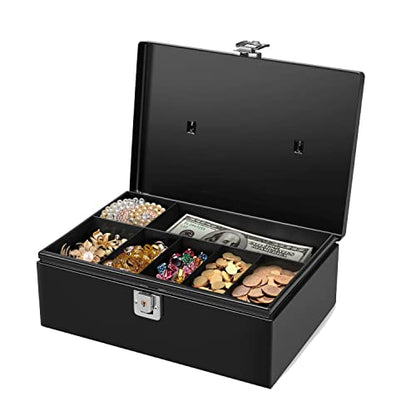 Flexzion Cash Box with Money Tray, Latch Lock, 11 x 7.7 x 3.5 Inch, Black - color: Black