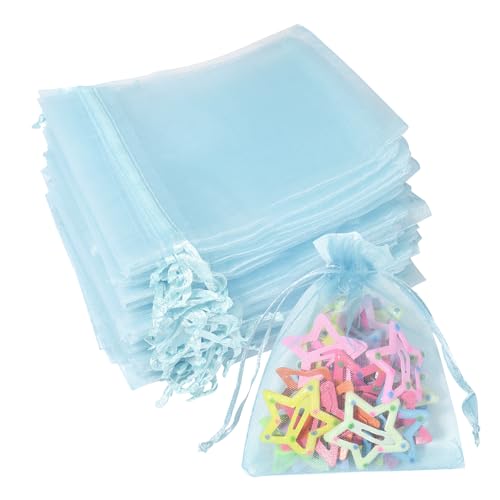 Partyeah 50Pcs Baby Blue Organza Bags,3x4 Inch Small Mesh Drawstring Bags - color: Sky Blue, size: 50 count (Pack of 1)