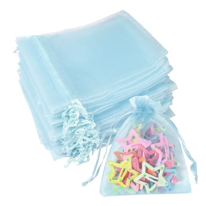 Partyeah 100Pcs Baby Blue Organza Bags,3x4 Inch Small Mesh Drawstring Bags - color: Sky Blue, size: 100 Count (Pack of 1)