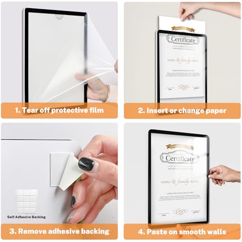 Wall-Mounted Sign Holder 8.5x11, Self-Adhesive Horizontal and Vertical - color: Black