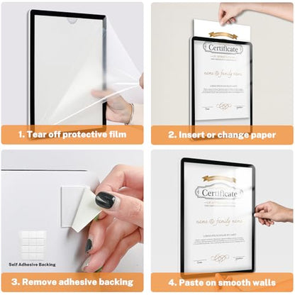 Wall-Mounted Sign Holder 8.5x11, Self-Adhesive Horizontal and Vertical - color: Black