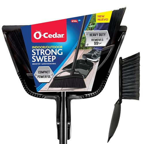 O-Cedar Strong Sweep Broom and Dustpan Set with Detail Brush | Indoor Outdoor Heavy Duty Stiff Bristle Broom | Step-On Dust Pan - size: Strong Sweep Broom and Brush