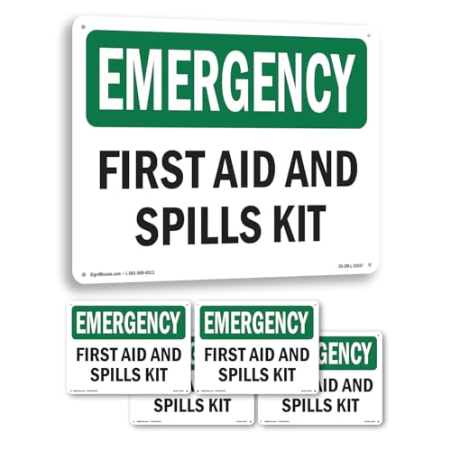 First Aid And Spills Kit OSHA Emergency Rigid Plastic Sign 14 Inch x 10 Inch - 5 Pack - color: Plastic, size: 5 Pack of 14" x 10"