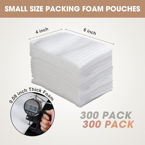 300 Pack 4''x6'' Cushion Foam Pouches,Small Packing Foam Pouches for Moving - size: 300pcs 4×6inch