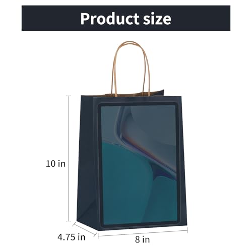 Joybe 200 Pack 8x4.75x10 Inch Medium Navy Blue Kraft Paper Bags with Handles Bulk, Craft Paper Gift Bags for Party Favors Grocery Retail Shopping Business Goody Merchandise Take Out Blank Sacks