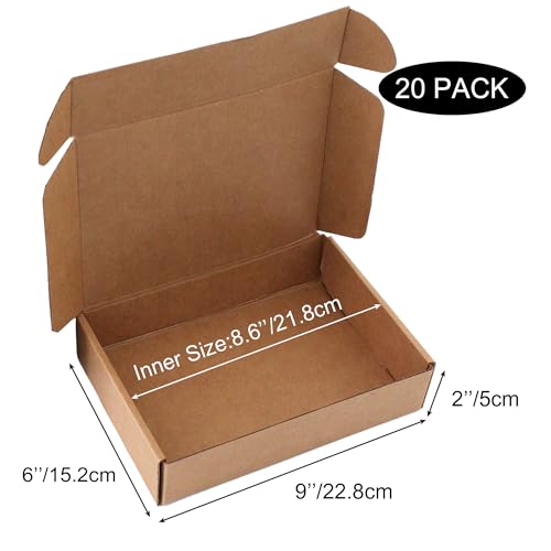 Brown mailer Boxes 9x6x2, 20 Pack Shipping Boxes for Small Business & Gifts - color: Brown, size: 9x6x2''