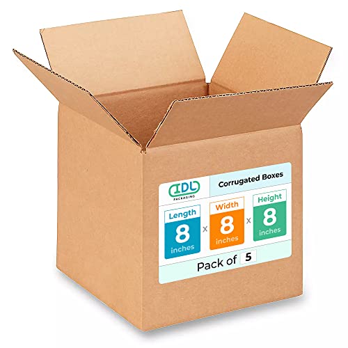 IDL Packaging Cube Corrugated Shipping Boxes 8"L x 8"W x 8"H (Pack of 5) - Excellent Choice of Strong Packing Boxes for USPS, UPS, FedEx Shipping - Easy-to-Recycle Cardboard Boxes for Packaging - size: 8 * 8 * 8" (Small Boxes)