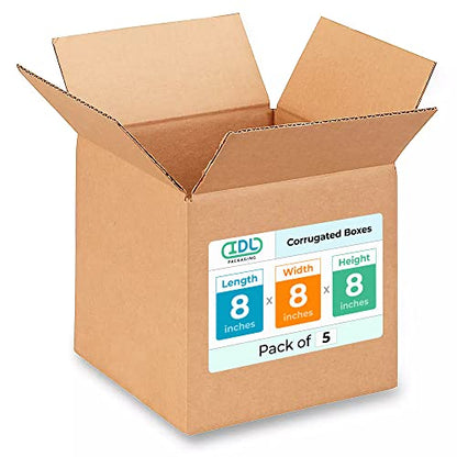 IDL Packaging Cube Corrugated Shipping Boxes 8"L x 8"W x 8"H (Pack of 5) - Excellent Choice of Strong Packing Boxes for USPS, UPS, FedEx Shipping - Easy-to-Recycle Cardboard Boxes for Packaging - size: 8 * 8 * 8" (Small Boxes)