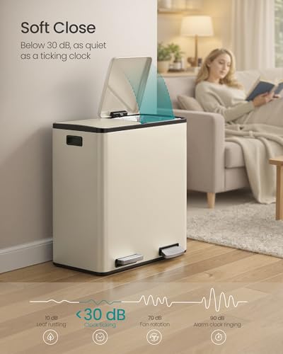 SONGMICS Trash Can, 2 x 8 Gallon (2 x 30 L) Double Compartment - color: Almond, size: 2 x 8 Gal.