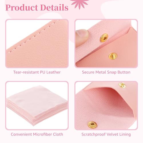 120 Pcs Jewelry Pouches Set, Includes 120 PU Leather Packaging Bags and 120 Cleaning Cloths, Jewelry Organizer Pouches with Snap Buttons, Present Bags for Earrings, Bracelets, Pink - color: pink,240PCS