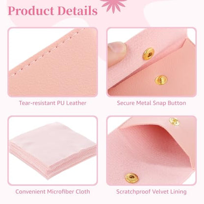 120 Pcs Jewelry Pouches Set, Includes 120 PU Leather Packaging Bags and 120 Cleaning Cloths, Jewelry Organizer Pouches with Snap Buttons, Present Bags for Earrings, Bracelets, Pink - color: pink,240PCS