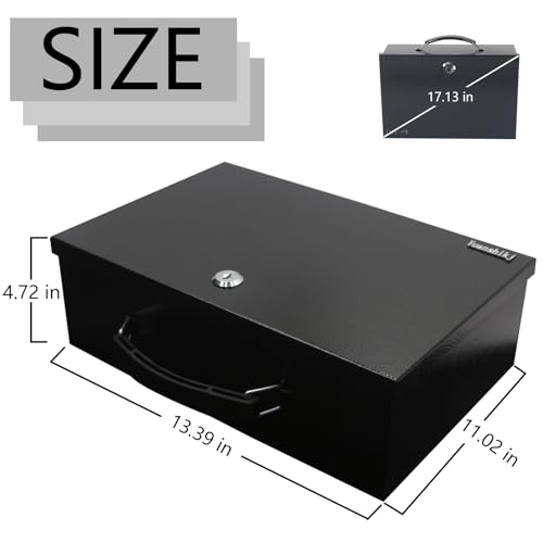 Yuanshikj Fireproof Key Lock Steel Security Safe Box, 0.38 Cu Ft, Black - size: L