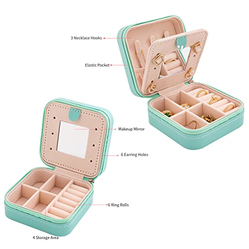 KElofoN Jewelry Organizer Box for Girls Women with Mirror - Small Travel Case (Blue-5) - color: Blue-5