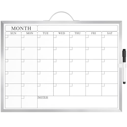 MaxGear Whiteboard Calendar for Wall, 16"x12" Monthly Whiteboard, Silver Aluminum Alloy Framed Small Dry Erase Board with Handle, for Students - Planning, Drawing, Memo, to Do List - style: Silver Monthly