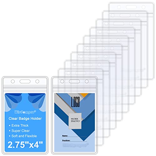 Wisdompro 10 Pack 2-Sided Card Slot Clear ID Badge Holder, Vertical - color: Clear Zip, size: 10 Pack Vertical