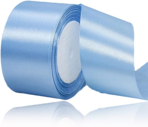 AKOAK 2 Inches 25 Yard Satin Ribbon, Craft Fabric Ribbon, Perfect for Wedding, Bouquets, Handmade Bows and Gift Wraping (Light Blue) - color: Light Blue