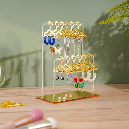 NiHome 2-Tier Earring Holder Organizer, 48 Pairs Acrylic Display, Gold - color: Gold, size: Without Tray