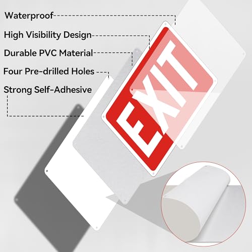 5 Pack Exit Signs, Exit Sign Stickers for Door and Wall Mount - High Visibility Safety Sign, Premium Self-Adhesive Vinyl Easy to Install (Red) - color: Exit Sign Red